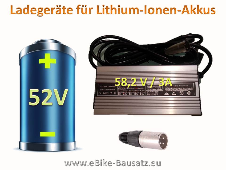 Bild 1 von Ladegerät für Fahrradakku / E-Bike-Akku / Pedelec Lithium Ionen Akku 52V  / (Variante) 5A / 3-Pol (MINI XLR) -Stecker