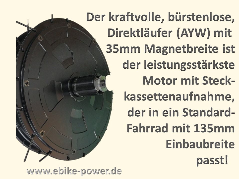 Bild 1 von HighPower Komplett E-Bike Umbausatz AYW Super-Speedmotor 250W-2800W für Steckkassette,LCD8H+Akku+LG  / (Option 1:) mit 52V/17,5Ah 910Wh Akku + 2A Ladegerät / (Option 2:) Masterkabel ca. 90cm (Herrenrad) / () mit Universal-Bremskontakten (für Hydraulikbremse) + 20€ / () inkl. halben Gasgriff (+10€) empfohlen