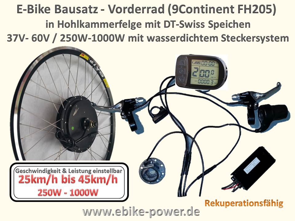Bild 1 von E-Bike Bausatz Vorderradmotor (250W -1000W) 9Continent FH 205 (Controller, PAS, LCD5 Display)