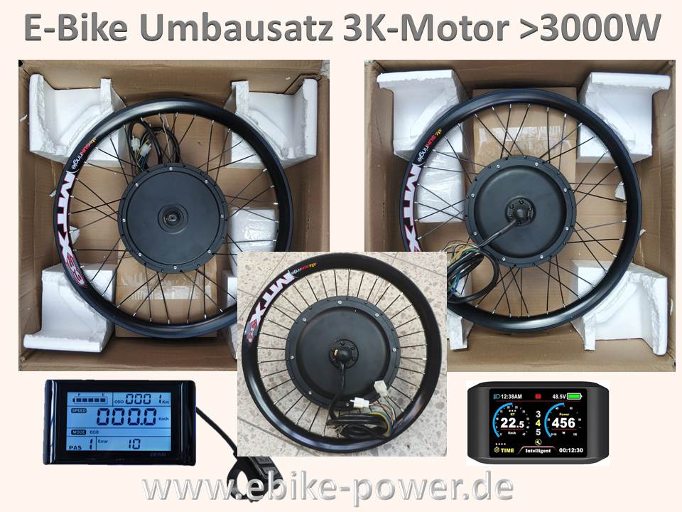 Enduro 5K E-Bike Umbausatz, 5000W Bausatz (60A Controller, Display,  Gasgriff) Motor / (Variante:) 5TX13 300 U/min bei 48V - ebike-power