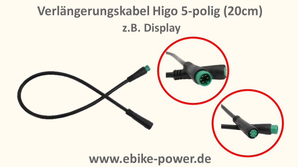 Bild 1 von Verlängerungskabel Higo / Julet z.B. für PAS Sensor, Gasgriff o. Kontaktbremsgriffe, Display, Bafang  / (Variante:) grün - 5-polig 20cm - z.B. für Display