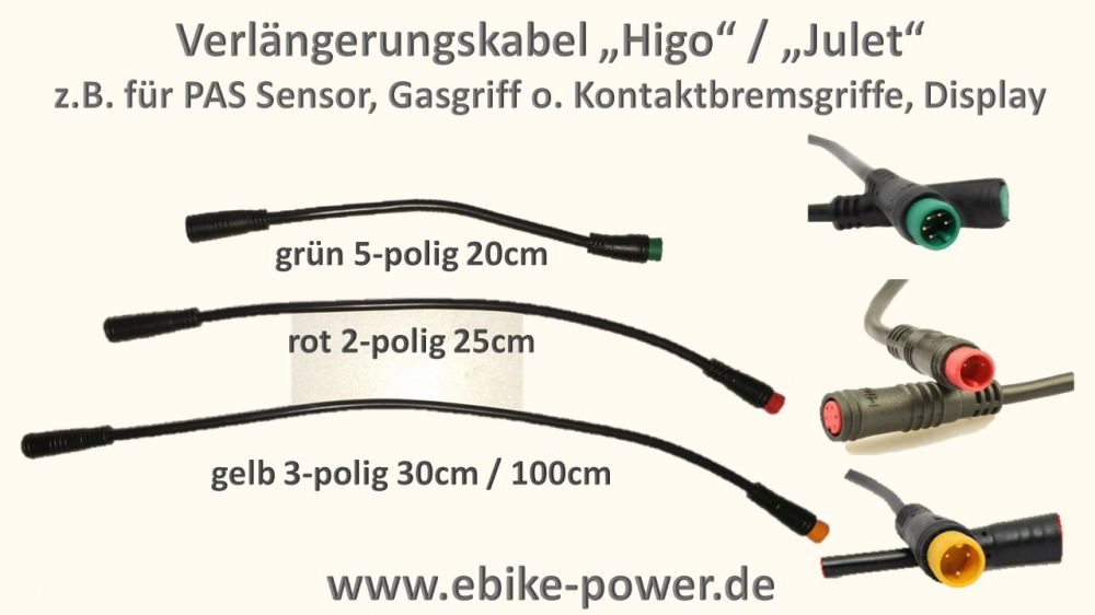 Bild 1 von Verlängerungskabel Higo / Julet z.B. für PAS Sensor, Gasgriff o. Kontaktbremsgriffe, Display, Bafang