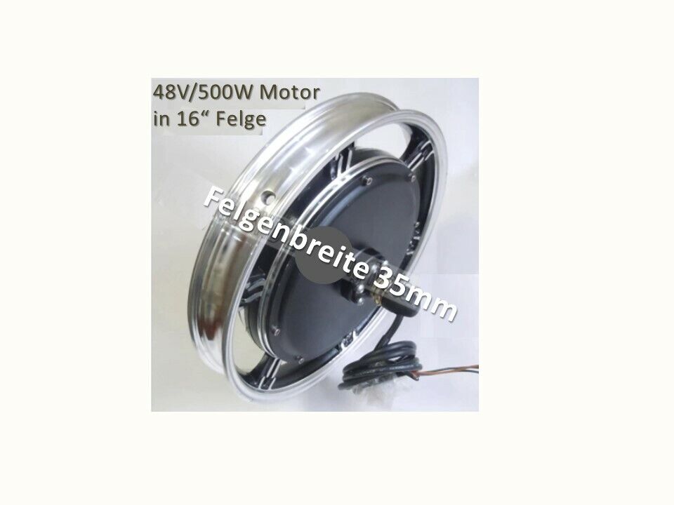 Bild 1 von Frontmotor 250-1000W integriert in 16 Zoll Alufelge (35mm)  mit Hallsensor f. E-Bike/Lasetenanhänger