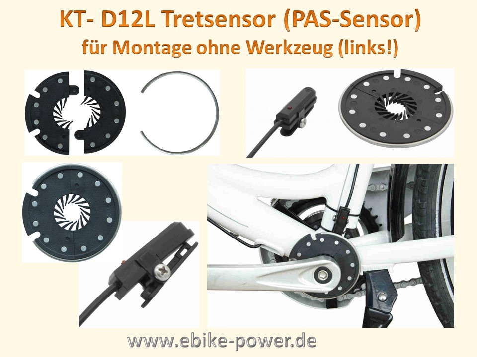 PAS - Sensor KT-D12L Tretsensor (für Links-Montage mit wasserdichtem  Stecker / Higo gelb 3 polig) / (Option) Sensor inkl. geteilter  Magnetscheibe (12 Magnete) - ebike-power
