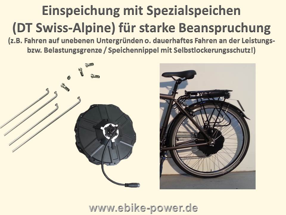 Einspeichung / Umspeichung in Hohlkammerfelge (geöst) - mit Spezial  Speichen speziell für E-Bikes / (Felge/Typ:) 26 Zoll Fatbike  Hohlkammerfelge