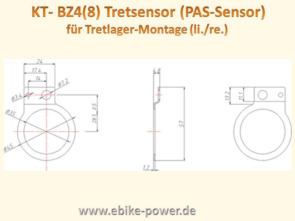 Bild 1 von PAS - Sensor KT BZ4(8) - (Tretsensor mit wasserdichtem Stecker)  / (Option) inkl. aufgebohrter  Magnetscheibe (Higo Stecker gelb 3 polig) f. Hollowtech2