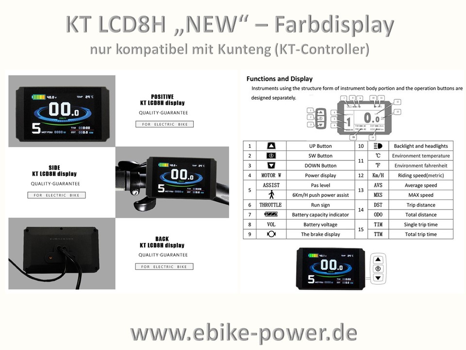 Bild 1 von KT LCD8H -NEW-  Farbdisplay mit wassergeschütztem Stecker (LCD 8H Kunteng)