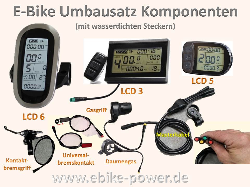 Bild 1 von E-Bike Umbausatz AYW (15x4) Super-Speedmotor 250W-2800W einstellb. f. Scheibenbremse & Steckkassette  / (Option 1:) 25A Controller (48-60V-Akku) / (Option 2:) LCD5 Display (klein) / (Option 3:) mit Kontaktbremsgriffe (+10&euro;) / (Option 4:) inkl. halben Gasgriff (+10&euro;) empfohlen