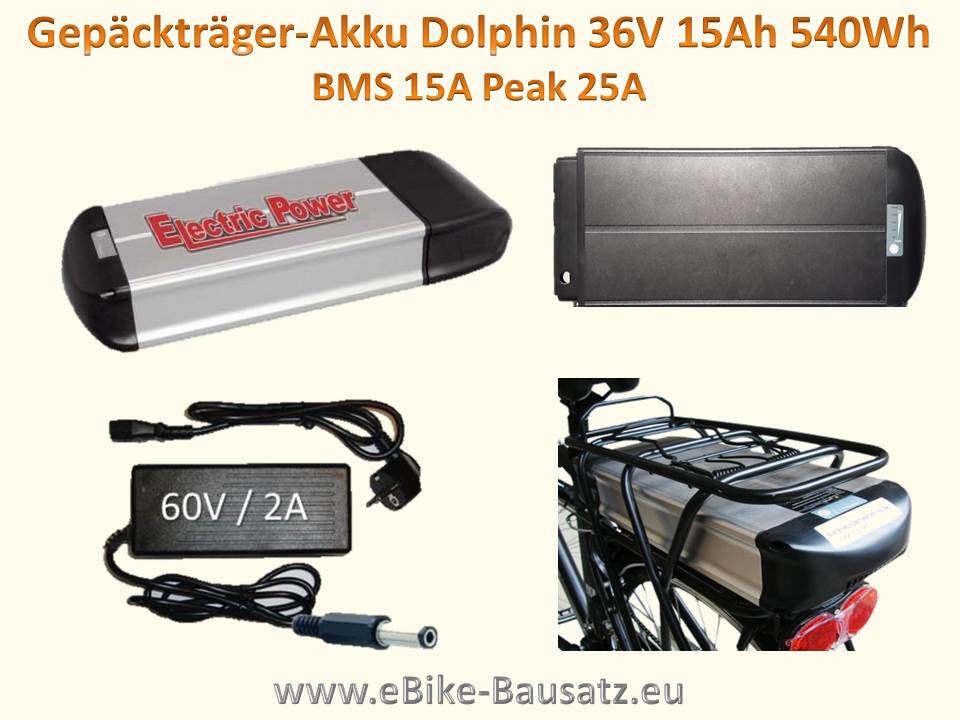 Bild 1 von Gepäckträgerakku Dolphin 36V  / 37V 12,5Ah für eBike / Pedelec - Lithium Ionen Akku / Fahrradakku
