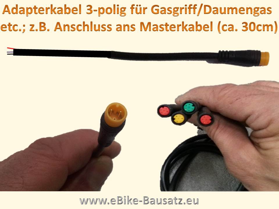 Bild 1 von Adapterkabel Higo  3-polig, gelber Stecker / Buchse (z.B. für Gasgriff/PAS) Mini B  Bosch