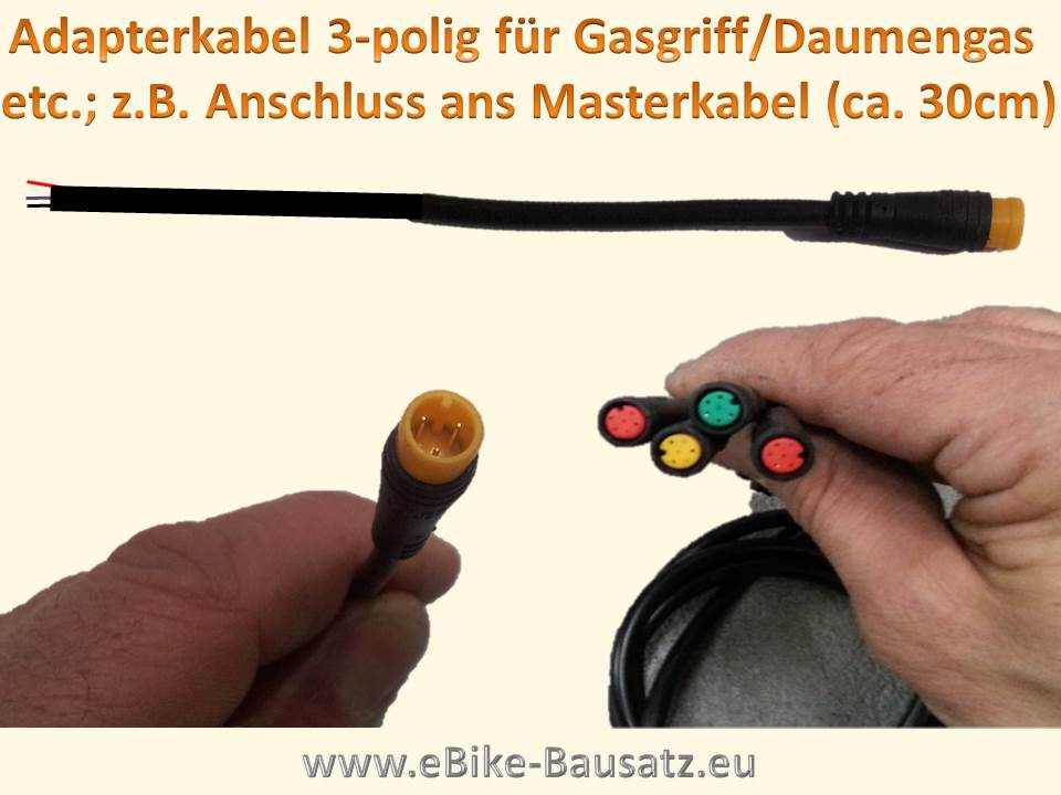 Bild 1 von Adapterkabel Higo  3-polig, gelber Stecker / Buchse (z.B. für Gasgriff/PAS) Mini B  Bosch  / (Variante) Kabel mit gelben Stecker (männlich) ca. 40cm