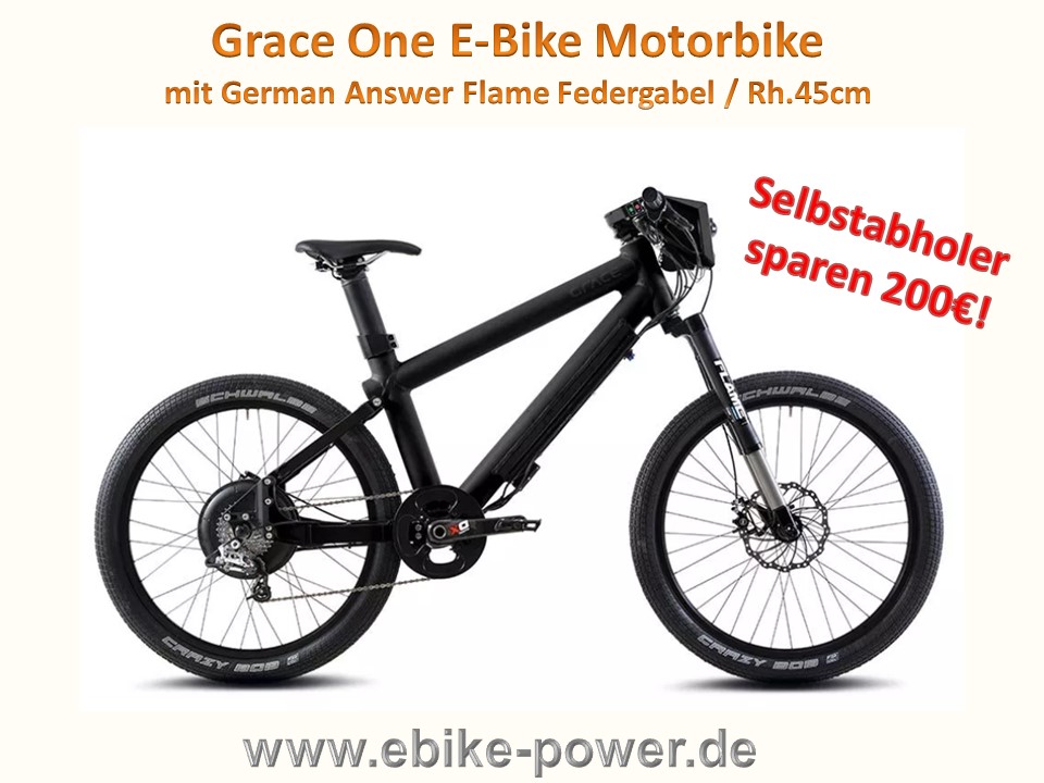 Bild 1 von Grace One E-Bike 45cm sw Federgabel gebraucht, NEU: Motor, Controller, Display, Akku 998Wh,LED-Licht