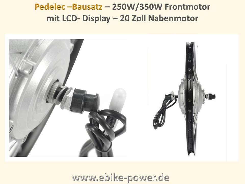 Bild 1 von Pedelec Umbausatz 36V 250W/350W Vorderrad-Nabenmotor in Holkammerfelge, Lishui-System m. LCD Display  / (Option 1:) 28