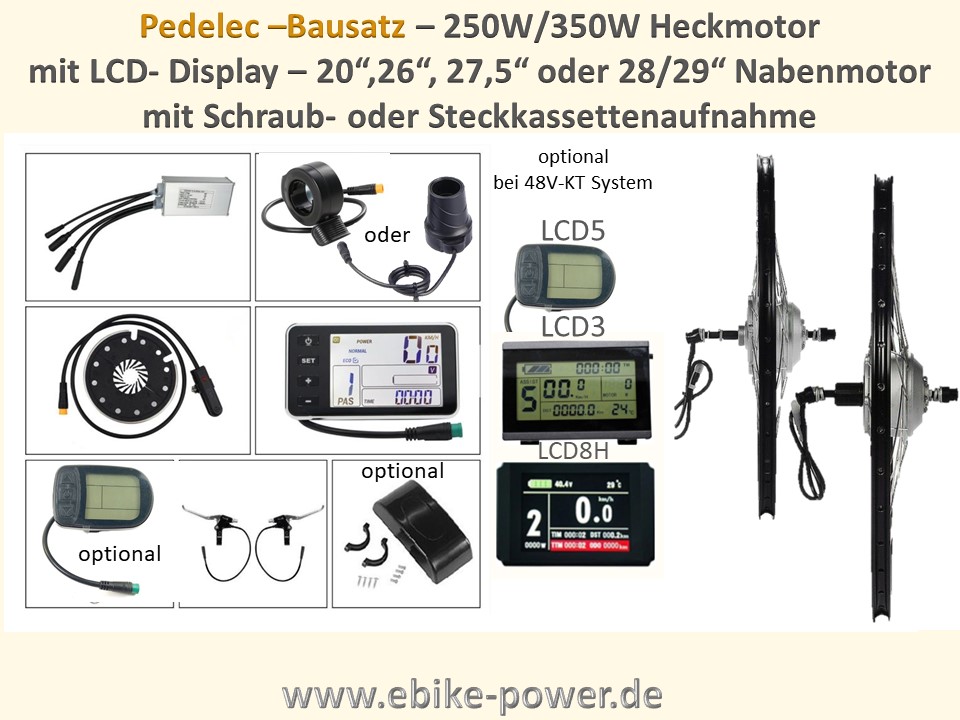 Bild 1 von Pedelec Umbausatz 36V 250W/350W Hinterrad-Nabenmotor in Holkammerfelge, Lishui-System m. LCD Display  / (Option 1:) 28