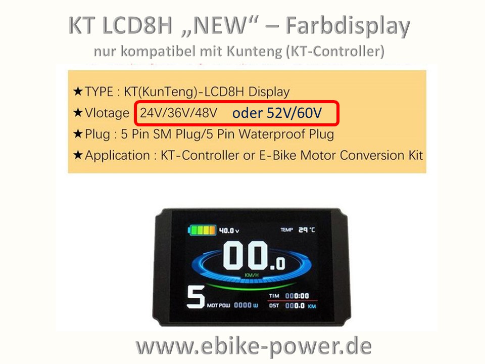Bild 1 von KT LCD8H -NEW-  Farbdisplay mit wassergeschütztem Stecker (LCD 8H Kunteng)  / (Option)  48V / 52V / 60V