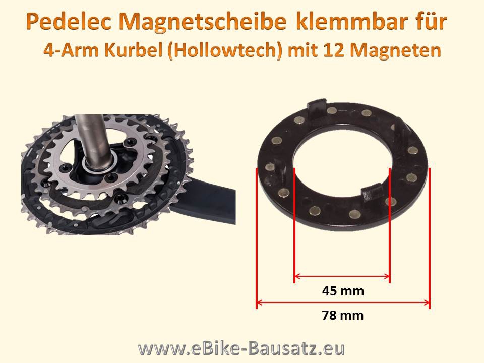Bild 1 von Magnetscheibe für Pedelec PAS Sensor (Universal / Hollowtech)  / (Variante) klemmbar für  4-Arm Kurbel (Hollowtech) mit 12 Magneten (nur für 22er Kettenblatt)