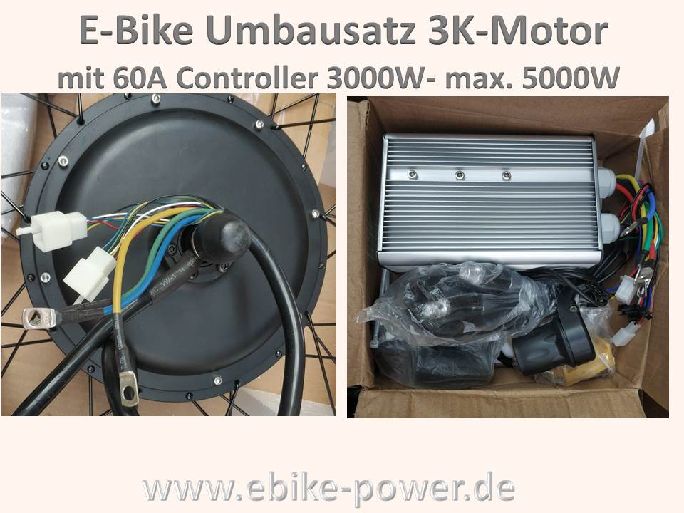 Bild 1 von E-Bike 3K Umbausatz,  3000W  (50A KT Sinus-Controller, LCD8 Farbdisplay, Gasgriff, PAS)  Bausatz  / (Motorwicklung) Wicklung 5TX13 340 U/min bei 48V
