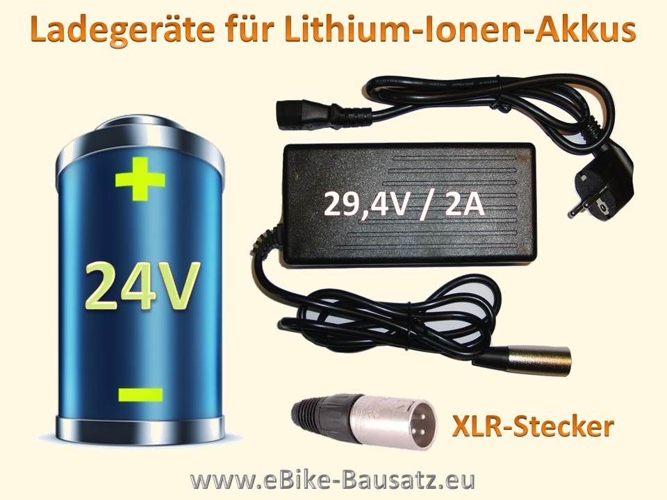 Bild 1 von Ladegerät für Fahrradakku / E-Bike-Akku / Pedelec Lithium Ionen Akku 24V  (Ladespannung 29,4V)  / (Steckervariante) 2A / 3-Pol (XLR) -Stecker
