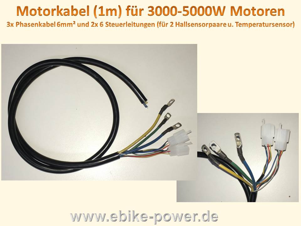 Bild 1 von Motorkabel (1m) für 3000W - 5000W / 3K-5K Motoren (3xPhasen 6mm²+ 2x Hall- & Temperatsenor) 15polig