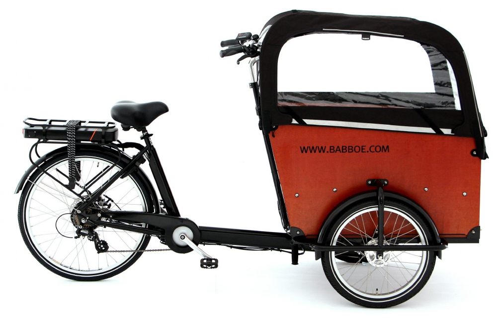 Bild 1 von Lastenrad Babboe Big-E / Das robuste elektrische Lastenfahrrad 500Wh Akku mit Regenverdeck