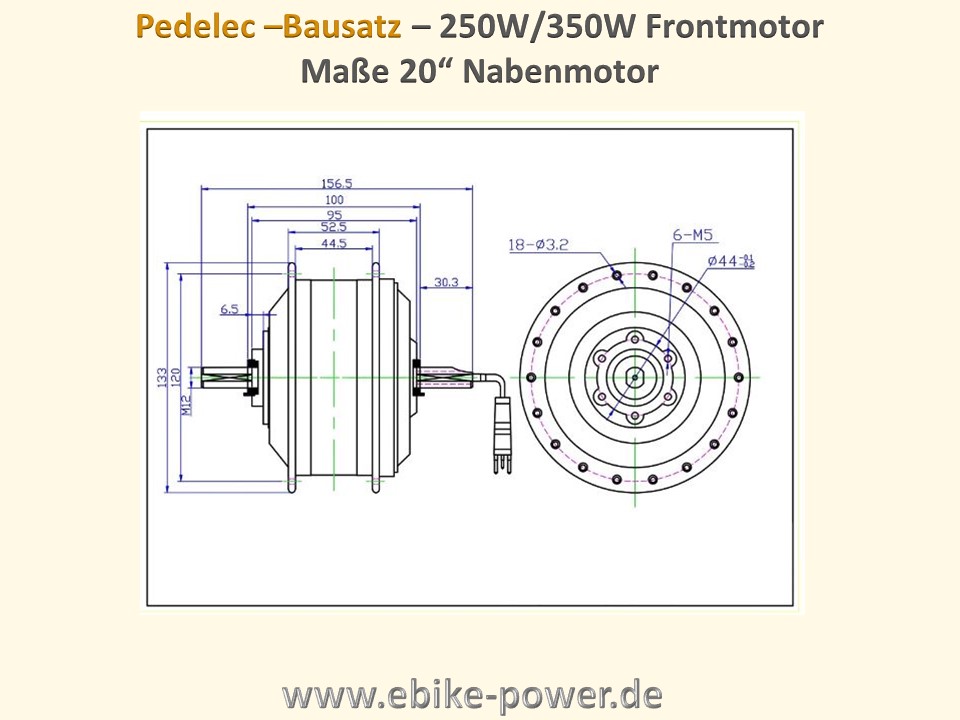 Bild 1 von Pedelec Umbausatz 36V 250W/350W Vorderrad-Nabenmotor in Holkammerfelge, Lishui-System m. LCD Display  / (Option 1:) 28