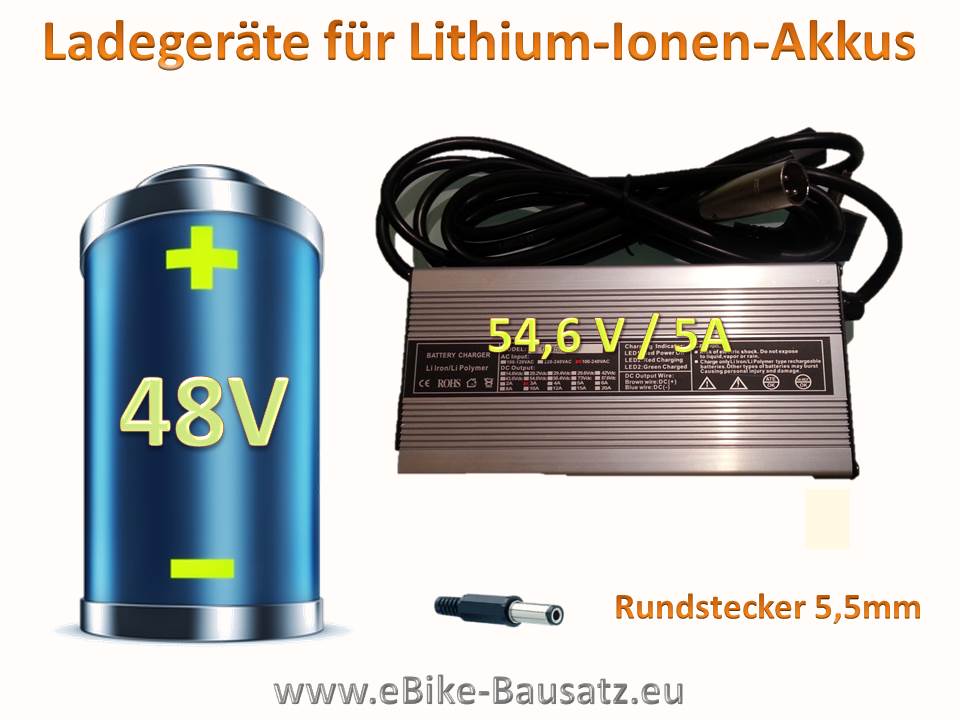 Bild 1 von Schnell - Ladegerät für Fahrradakku / E-Bike-Akku / Pedelec Lithium Ionen Akku 48 / 5A / Alu  / (Steckervariante) Rundstecker 5,5mm