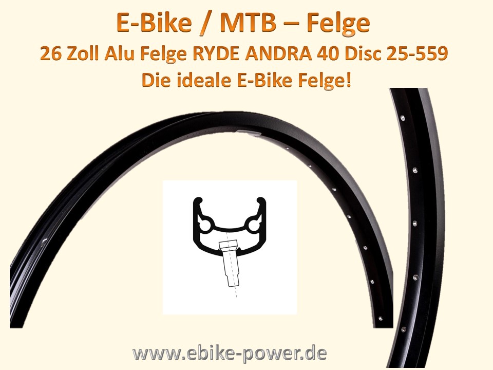 Bild 1 von Alu Felge RYDE ANDRA 40 Felgenring E-Bike Felge 36 Loch - sehr stabil