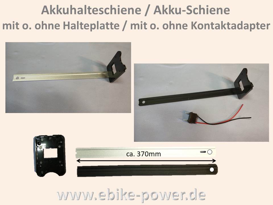 Bild 1 von Akkuhalteschiene / Akkuschiene / Akkuhalterung  Aluminium / PVC  Halterung  / (Länge) Länge 37cm / (Variante) Akku-Schiene inkl.  Halteplatte PVC ohne Akkustecker
