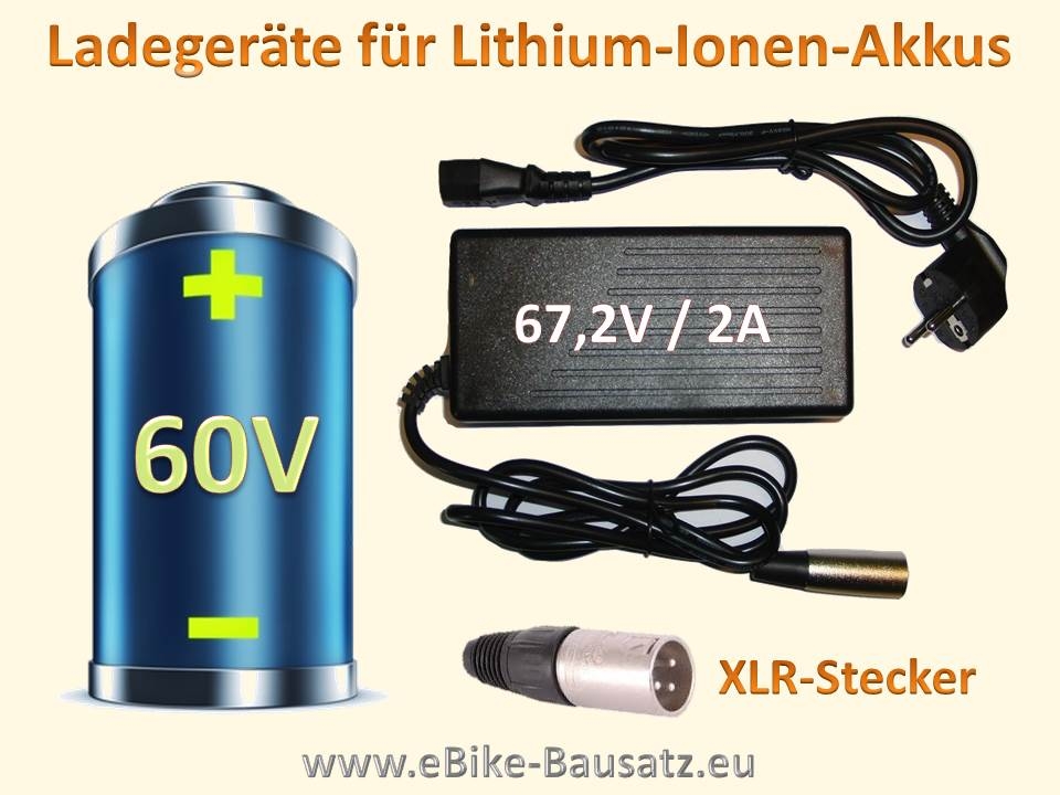 Bild 1 von Ladegerät für Fahrradakku / E-Bike-Akku / Pedelec Lithium Ionen Akku 60V /2A  / (Steckervariante) 3-Pol (XLR) - Stecker