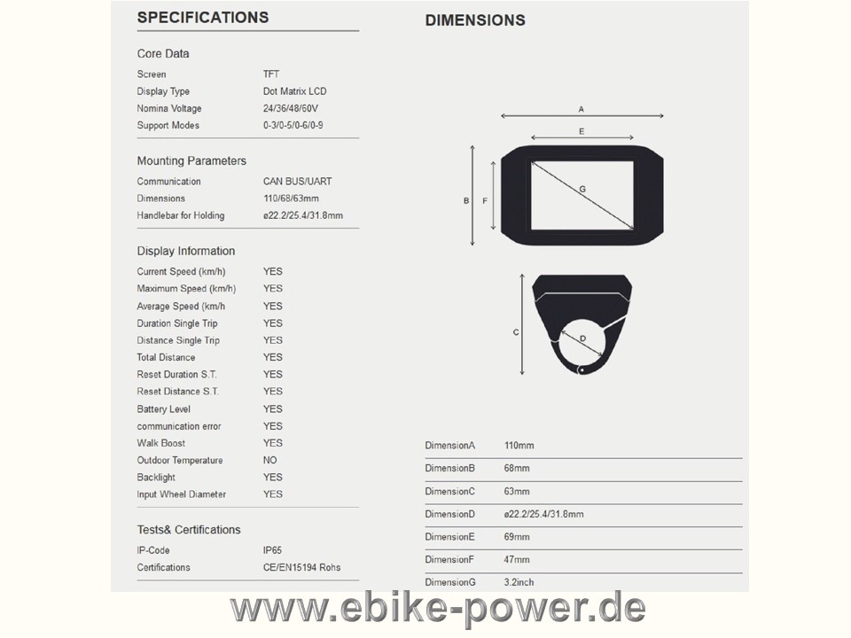 Bild 1 von Display  TFT750C Farbdisplay mit  Higo Stecker (TFT 750C) für Motor mit integrierten Controller