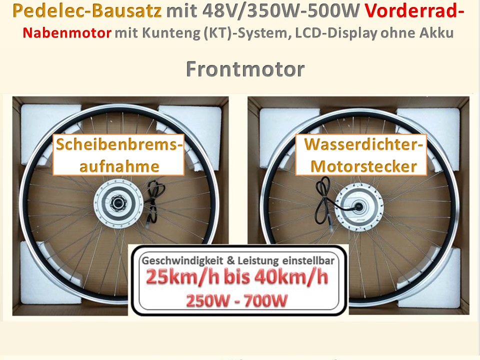 Bild 1 von Pedelec Umbausatz 36V/250W - 48V/500W Vorderrad-Nabenmotor in Holkammerfelge, KT-System, LCD Display