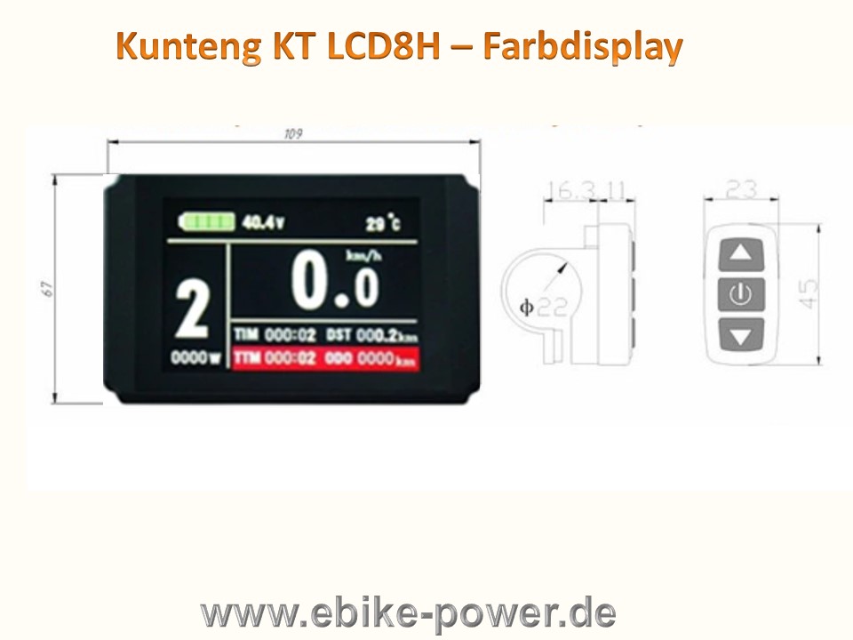 Bild 1 von KT LCD8H Farbdisplay mit wassergeschütztem Stecker (LCD 8H Kunteng)