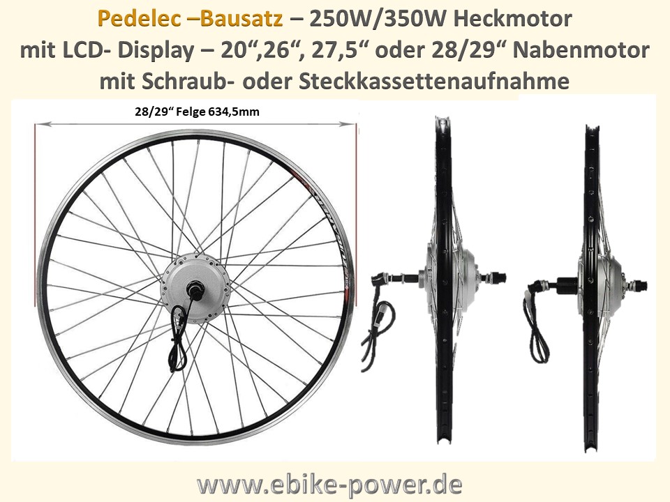 Bild 1 von Pedelec Umbausatz 36V 250W/350W Hinterrad-Nabenmotor in Holkammerfelge, Lishui-System m. LCD Display  / (Option 1:) 28