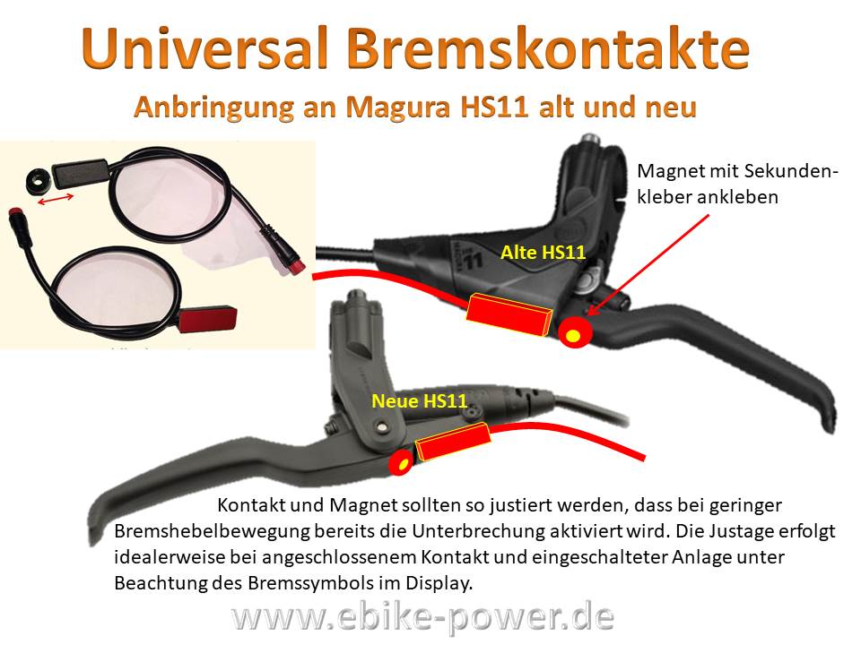 Bild 1 von Universal Bremskontakte / Bremssensoren zum Aufkleben inkl. Magnet mit Higo Stecker (u.a. für Magura
