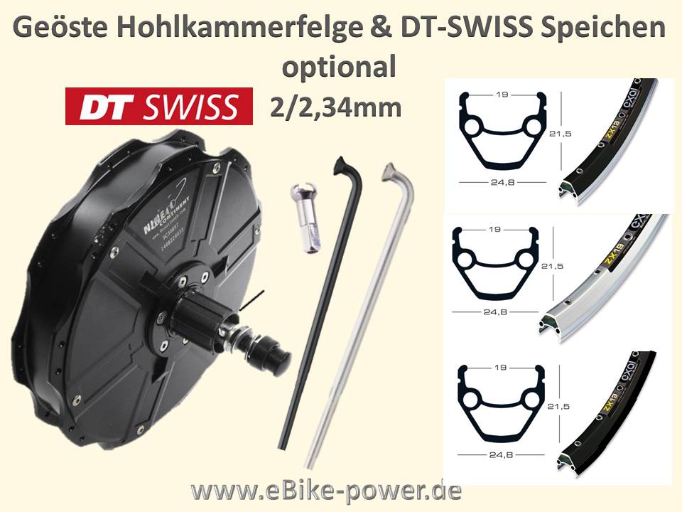 Bild 1 von Einspeichung  / Umspeichung in Hohlkammerfelge (geöst) - mit Spezial Speichen speziell für E-Bikes  / (Felge/Typ:) 28/29 Zoll / schwarz OHNE Bremsflanke / (Speichen:) Strong schwarz