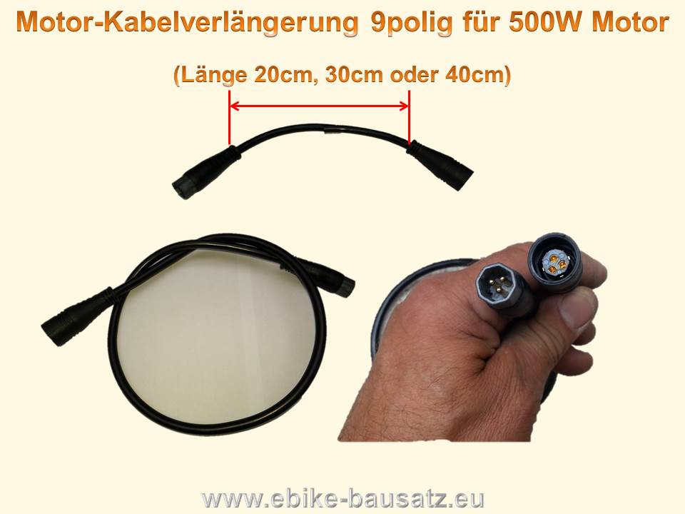 Bild 1 von Verlängerungskabel Motorkabel mit wasserdichtem Stecker / Kabelverlängerung 9polig für 500W-1500W  / (Länge) 30cm / Stecker 15mm dick