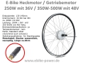 E-Bike Heckmotor / Getriebemotor 250W / 350W