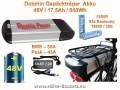 Gepäckträgerakku Dolphin 48V / 15Ah Lithium Ionen Akku Samsung 18650 / 840Wh