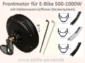 Bild 1 von E-Bike Frontmotor (Brushless) 48V/1000W  o. 36V/500W - mit Scheibenbremsaufnahme  / (Variante) Standardmotor (440U/min bei 48V) Wicklung 10x6 / (Hohlkammerfelge Größe / Farbe:) 26 Zoll schwarz mit Bremsflanke / (Speichen) DT Swiss Alpine II schwarz