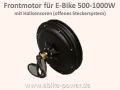 Bild 2 von E-Bike Frontmotor (Brushless) 48V/1000W  o. 36V/500W - mit Scheibenbremsaufnahme  / (Variante) Standardmotor (440U/min bei 48V) Wicklung 10x6 / (Hohlkammerfelge Größe / Farbe:) 26 Zoll schwarz mit Bremsflanke / (Speichen) DT Swiss Alpine II schwarz