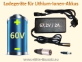 Ladegerät für Fahrradakku / E-Bike-Akku / Pedelec Lithium Ionen Akku 60V /2A